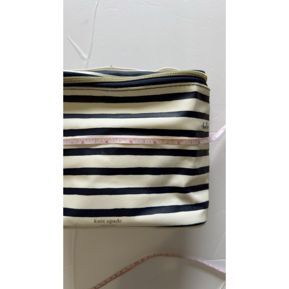 Kate Spade Womens Lunch Tote Bag Navy Cream Striped Insulated Zip Travel Cooler - Picture 7 of 8